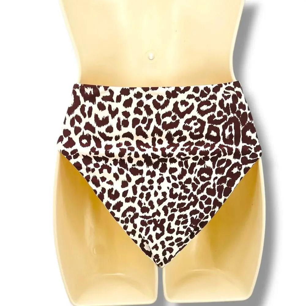 J CREW  NWOT High Waist High Leg Leopard Print Bikini Bottoms S  Vacation  Pool
